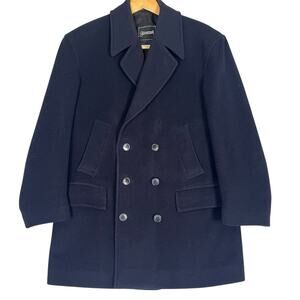 Wool Pea Coat Mens 38 Double Breasted Navy Blue Fisherman Nautical Classic Prep